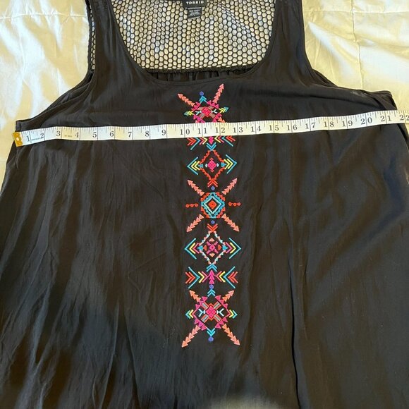 Torrid womens top, Black challis embellished mesh tank top, size 1 - Picture 5 of 6